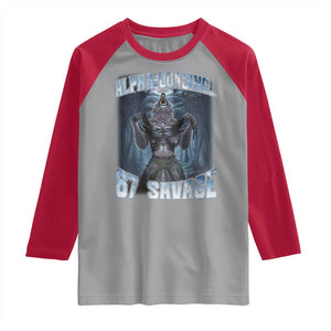 Funny 67 Alpha Wolf Raglan Shirt Alpha Loading 67 Savage Six Seven Gen Z Meme TS11 Sport Gray Red Print Your Wear