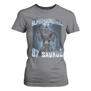 Funny 67 Alpha Wolf T Shirt For Women Alpha Loading 67 Savage Six Seven Gen Z Meme TS11 Charcoal Print Your Wear