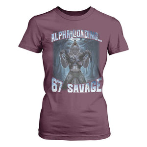 Funny 67 Alpha Wolf T Shirt For Women Alpha Loading 67 Savage Six Seven Gen Z Meme TS11 Maroon Print Your Wear