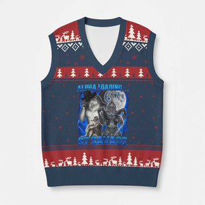 Funny Six Seven Alpha Wolf V-Neck Knit Sweater Vest Alpha Loading 67 Savage Wolves Moon Meme TS11 Navy Red Print Your Wear