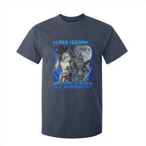 Funny Six Seven Alpha Wolf T Shirt For Kid Alpha Loading 67 Savage Wolves Moon Meme TS11 Navy Print Your Wear