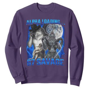 Funny Six Seven Alpha Wolf Sweatshirt Alpha Loading 67 Savage Wolves Moon Meme TS11 Purple Print Your Wear