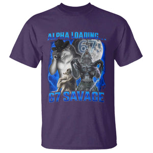 Funny Six Seven Alpha Wolf T Shirt Alpha Loading 67 Savage Wolves Moon Meme TS11 Purple Print Your Wear