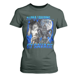Funny Six Seven Alpha Wolf T Shirt For Women Alpha Loading 67 Savage Wolves Moon Meme TS11 Dark Forest Green Print Your Wear