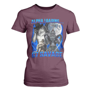 Funny Six Seven Alpha Wolf T Shirt For Women Alpha Loading 67 Savage Wolves Moon Meme TS11 Maroon Print Your Wear