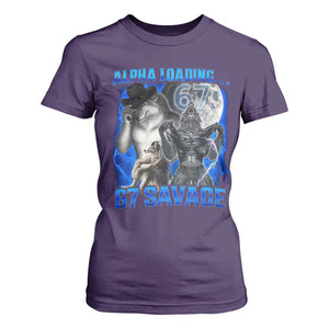 Funny Six Seven Alpha Wolf T Shirt For Women Alpha Loading 67 Savage Wolves Moon Meme TS11 Purple Print Your Wear