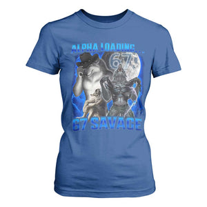 Funny Six Seven Alpha Wolf T Shirt For Women Alpha Loading 67 Savage Wolves Moon Meme TS11 Royal Blue Print Your Wear