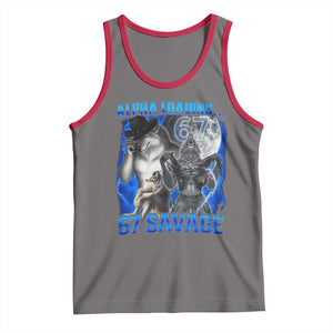 Funny Six Seven Alpha Wolf Tank Top Alpha Loading 67 Savage Wolves Moon Meme TS11 Deep Heather Red Print Your Wear