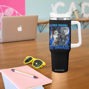 Funny Six Seven Alpha Wolf Tumbler With Handle Alpha Loading 67 Savage Wolves Moon Meme TS11 Print Your Wear