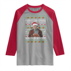 Ed Gein Christmas Raglan Shirt Funny Merry Christmas Skin On Or Skin Off Turkey TS11 Sport Gray Red Print Your Wear
