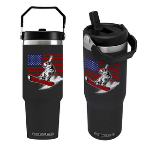Funny Snowboarding Lover American Flag Winter Sport Flip Straw Tumbler TS11 One Size: 30 oz Black Print Your Wear