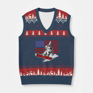 Funny Snowboarding Lover American Flag Winter Sport V-Neck Knit Sweater Vest TS11 Navy Red Print Your Wear