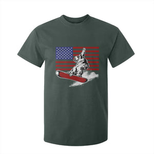 Funny Snowboarding Lover American Flag Winter Sport T Shirt For Kid TS11 Dark Forest Green Print Your Wear