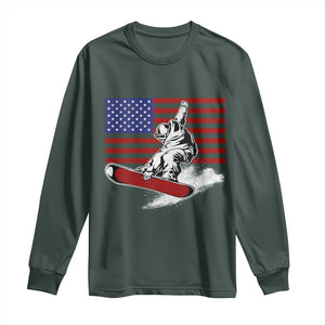 Funny Snowboarding Lover American Flag Winter Sport Long Sleeve Shirt TS11 Dark Forest Green Print Your Wear