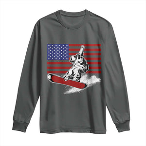 Funny Snowboarding Lover American Flag Winter Sport Long Sleeve Shirt TS11 Dark Heather Print Your Wear