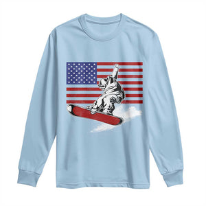 Funny Snowboarding Lover American Flag Winter Sport Long Sleeve Shirt TS11 Light Blue Print Your Wear