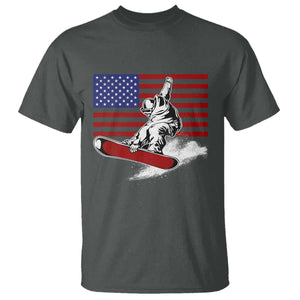 Funny Snowboarding Lover American Flag Winter Sport T Shirt TS11 Dark Heather Print Your Wear