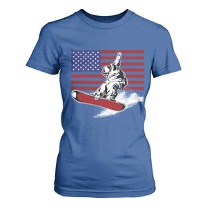 Funny Snowboarding Lover American Flag Winter Sport T Shirt For Women TS11 Royal Blue Print Your Wear