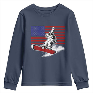 Funny Snowboarding Lover American Flag Winter Sport Youth Sweatshirt TS11 Navy Print Your Wear