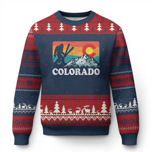 Funny Colorado Skiing Bigfoot Snow Mountain Winter Sport Ugly Christmas Sweater TS11 Navy Red Print Your Wear