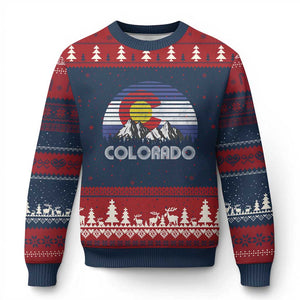 Colorado Flag Mountain 70s Retro Patriotic Colorado State Day Ugly Christmas Sweater TS11 Navy Red Print Your Wear