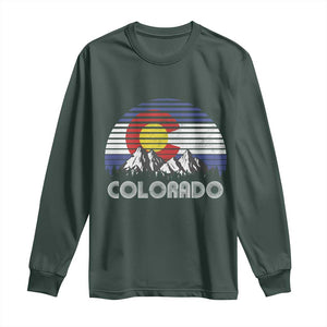 Colorado Flag Mountain 70s Retro Patriotic Colorado State Day Long Sleeve Shirt TS11 Dark Forest Green Print Your Wear