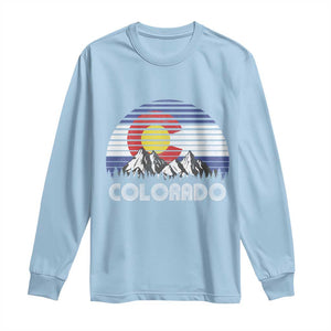 Colorado Flag Mountain 70s Retro Patriotic Colorado State Day Long Sleeve Shirt TS11 Light Blue Print Your Wear