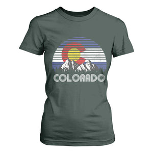 Colorado Flag Mountain 70s Retro Patriotic Colorado State Day T Shirt For Women TS11 Dark Forest Green Print Your Wear