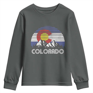 Colorado Flag Mountain 70s Retro Patriotic Colorado State Day Youth Sweatshirt TS11 Dark Heather Print Your Wear
