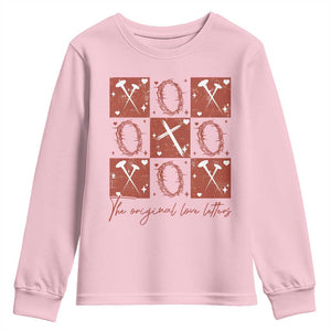 Christian Religious God Valentine's Day Youth Sweatshirt The Original Love Letters Thorns Cross TS11 Light Pink Print Your Wear