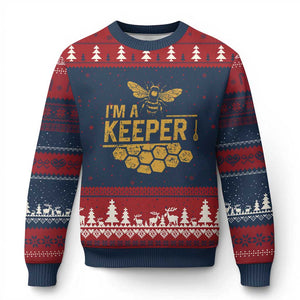 I Am A Keeper Ugly Christmas Sweater Honey Bee Apiarist Funny Beekeeping TS11 Navy Red Print Your Wear