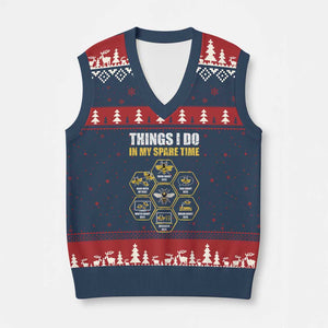 Funny Beekeeper V-Neck Knit Sweater Vest Things I Do in My Spare Time Beekeeping TS11 Navy Red Print Your Wear