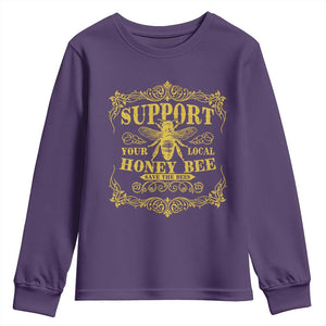 Funny Beekeeping Youth Sweatshirt Support Your Local Honey Bee Beekeeper TS11 Purple Print Your Wear