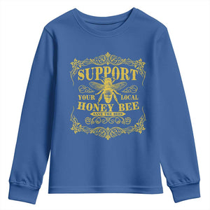 Funny Beekeeping Youth Sweatshirt Support Your Local Honey Bee Beekeeper TS11 Royal Blue Print Your Wear