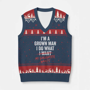 Funny Dad Girl I Am A Grown Man I Do What My Daughter Wants V-Neck Knit Sweater Vest Fathers Day TS11 Navy Red Print Your Wear
