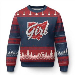 Buckeye Girl Ohio Home State Ugly Christmas Sweater TS11 Navy Red Print Your Wear