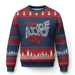 Funny Ohio Pride The Buckeye State Ugly Christmas Sweater Map Of Ohio State TS11 Navy Red Print Your Wear