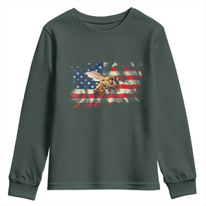 Patriotic Beekeeper Youth Sweatshirt Bee American Flag Beekeeping TS11 Dark Forest Green Print Your Wear