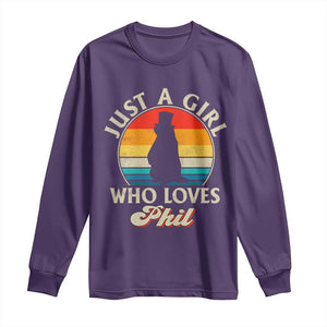 Funny Just A Girl Who Loves Phil Groundhog Long Sleeve Shirt Punxsy Woodchuck Day Lover TS11 Purple Print Your Wear