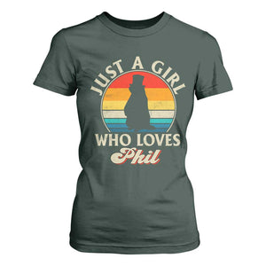 Funny Just A Girl Who Loves Phil Groundhog T Shirt For Women Punxsy Woodchuck Day Lover TS11 Dark Forest Green Print Your Wear