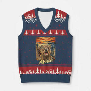 Funny Awawa Hyrax V-Neck Knit Sweater Vest The Scream Art Oddly Specific Meme Animal TS11 Navy Red Print Your Wear