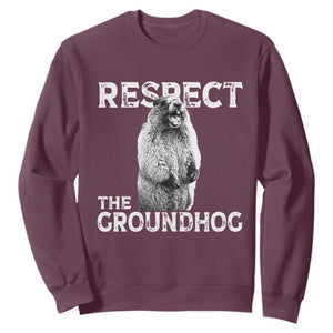 Funny Respect The Groundhog Sweatshirt Screaming Woodchuck Meme Groundhog Day TS11 Maroon Print Your Wear