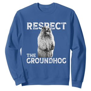 Funny Respect The Groundhog Sweatshirt Screaming Woodchuck Meme Groundhog Day TS11 Royal Blue Print Your Wear