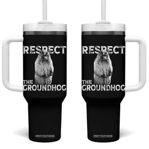 Funny Respect The Groundhog Tumbler With Handle Screaming Woodchuck Meme Groundhog Day TS11 One Size: 40 oz Black Print Your Wear