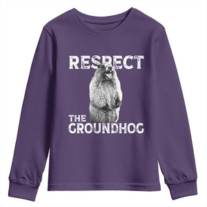 Funny Respect The Groundhog Youth Sweatshirt Screaming Woodchuck Meme Groundhog Day TS11 Purple Print Your Wear