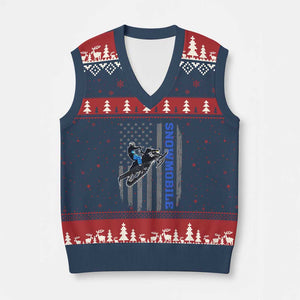 Snowmobile American Flag Snowcross Riding Winter Sport V-Neck Knit Sweater Vest TS11 Navy Red Print Your Wear