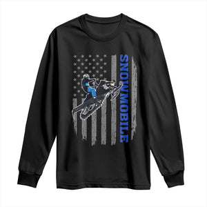 Snowmobile American Flag Snowcross Riding Winter Sport Long Sleeve Shirt TS11 Black Print Your Wear
