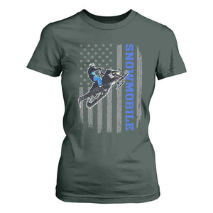 Snowmobile American Flag Snowcross Riding Winter Sport T Shirt For Women TS11 Dark Forest Green Print Your Wear