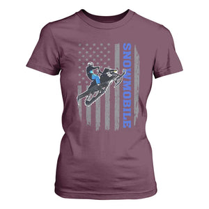 Snowmobile American Flag Snowcross Riding Winter Sport T Shirt For Women TS11 Maroon Print Your Wear