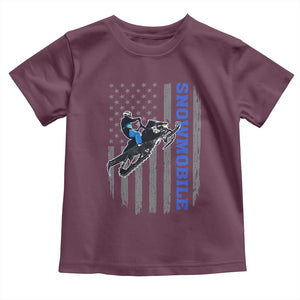 Snowmobile American Flag Snowcross Riding Winter Sport Toddler T Shirt TS11 Maroon Print Your Wear